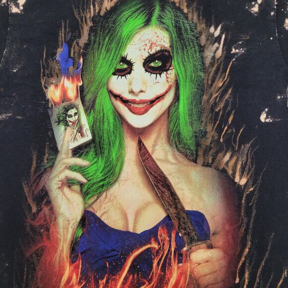 Harley-Quinn Joker Bleached Shirt Womens Small 17x27 Black Crazy - Picture 6 of 11